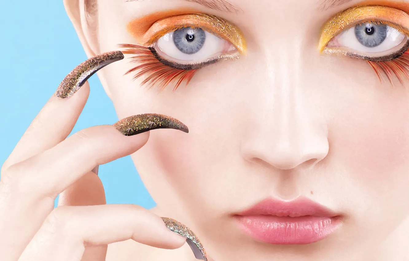 Photo wallpaper eyes, girl, face, nails