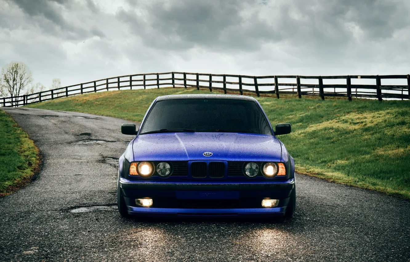 Photo wallpaper BMW, Classic, Blue, Front, E34, 540i, Hella, Sight