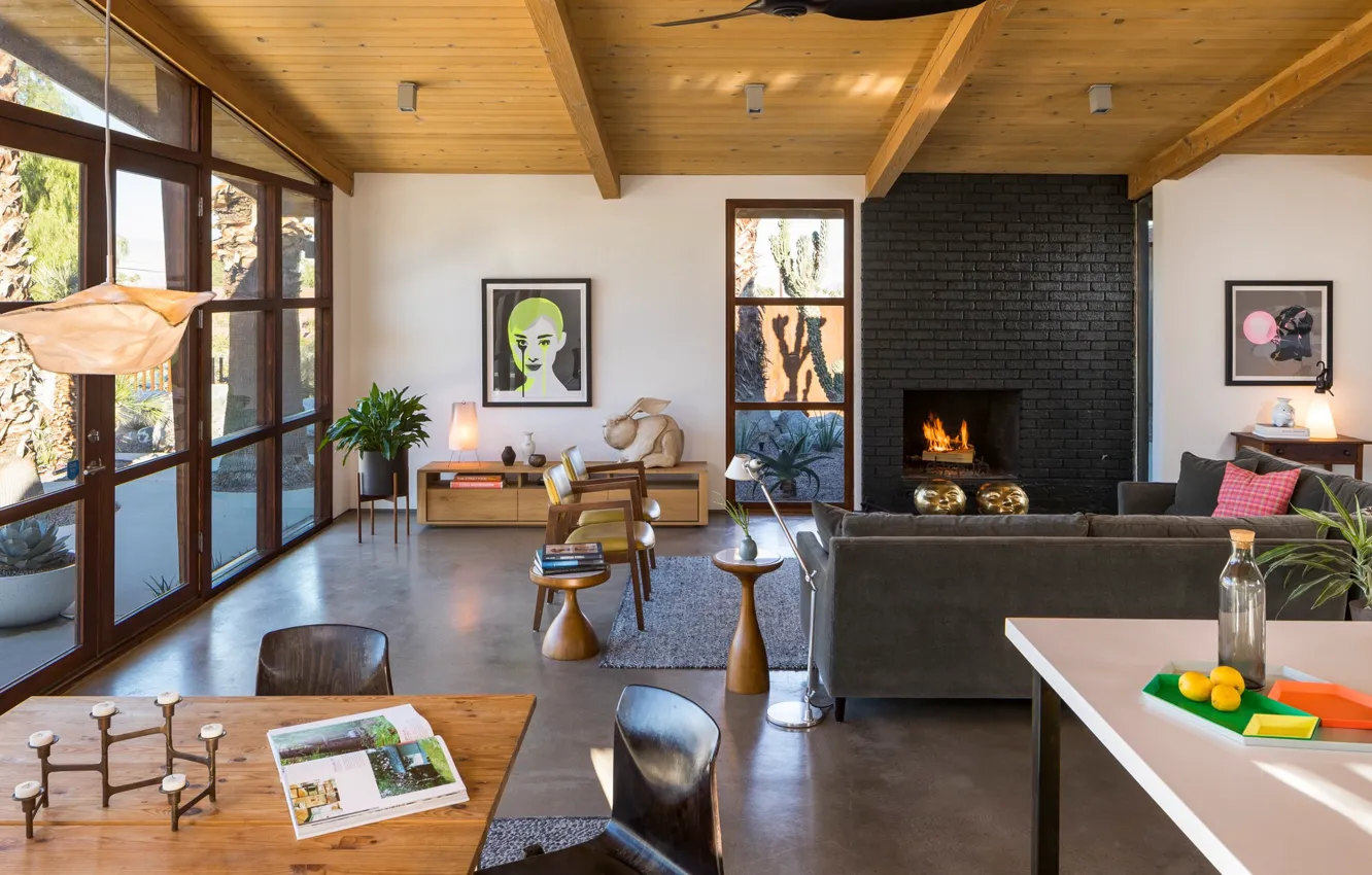 Photo wallpaper design, style, interior, California, living room, dining room, California, Palm Springs