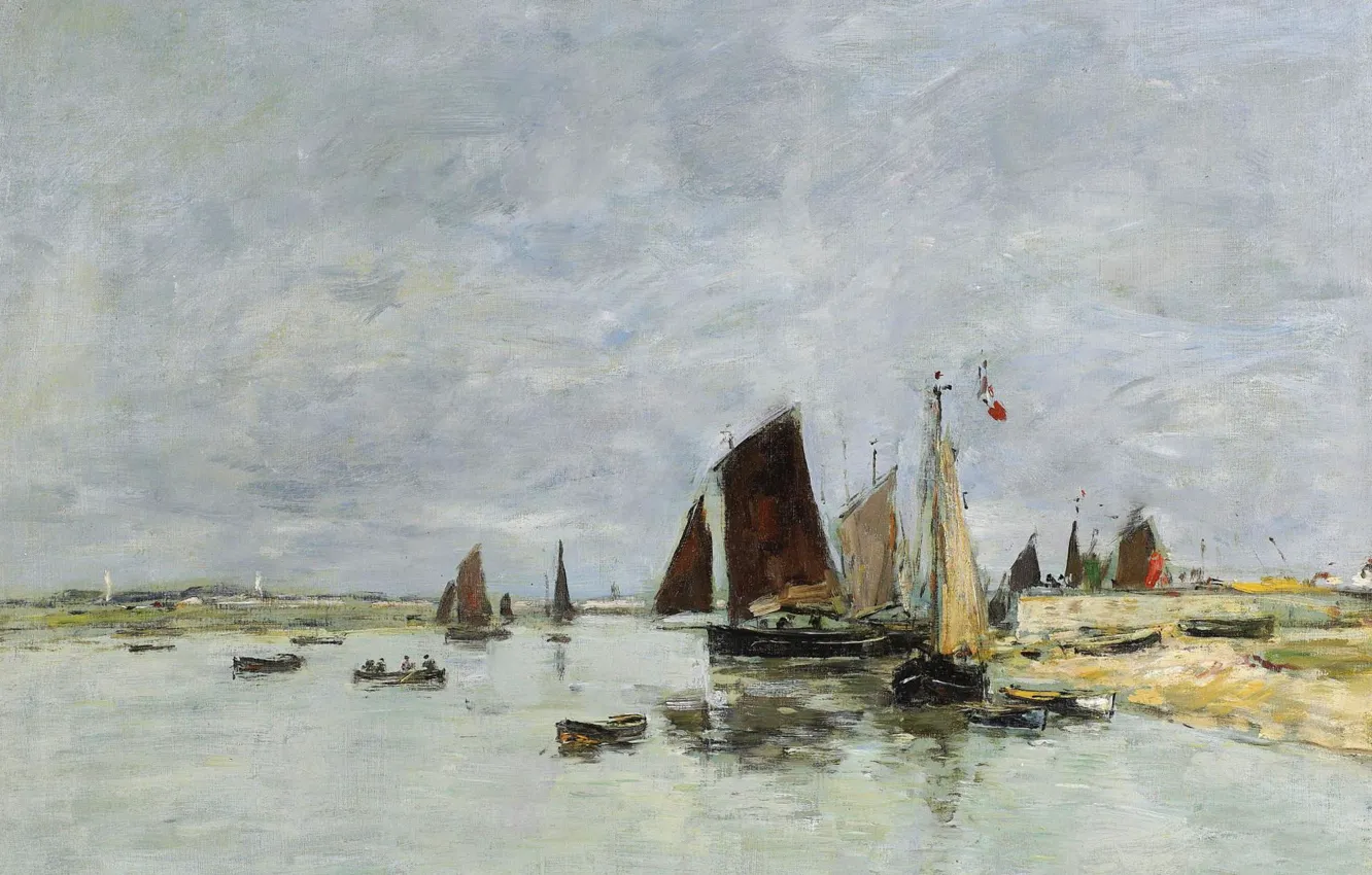 Photo wallpaper picture, sail, Eugene Boudin, Eugene Boudin, Étaples. Boats in the Port