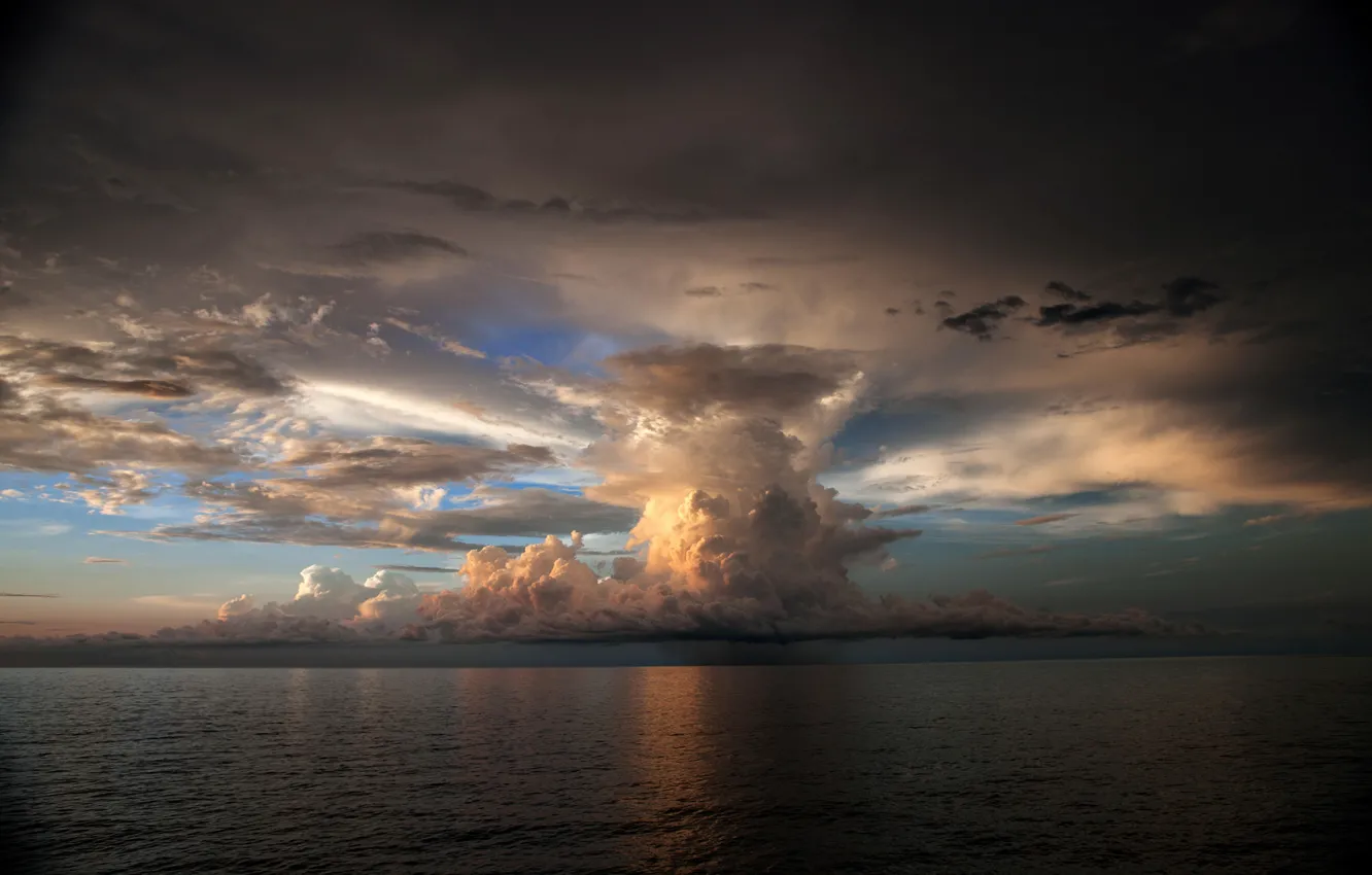 Photo wallpaper sea, the storm, the sky, ruffle, cloud, cloud, gloomy