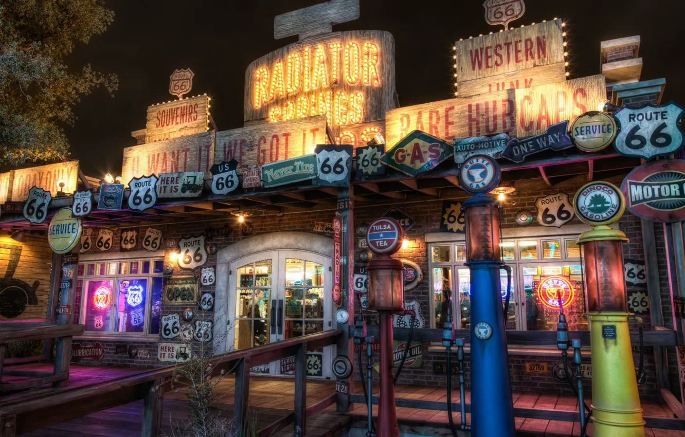 Photo wallpaper USA, night, California, Disneyland, parks, service, route66, 666 subliminal message