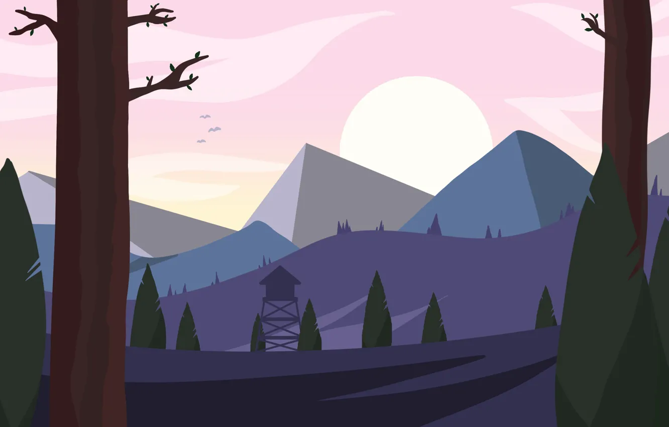 Photo wallpaper landscape, mountains, nature, sunrise