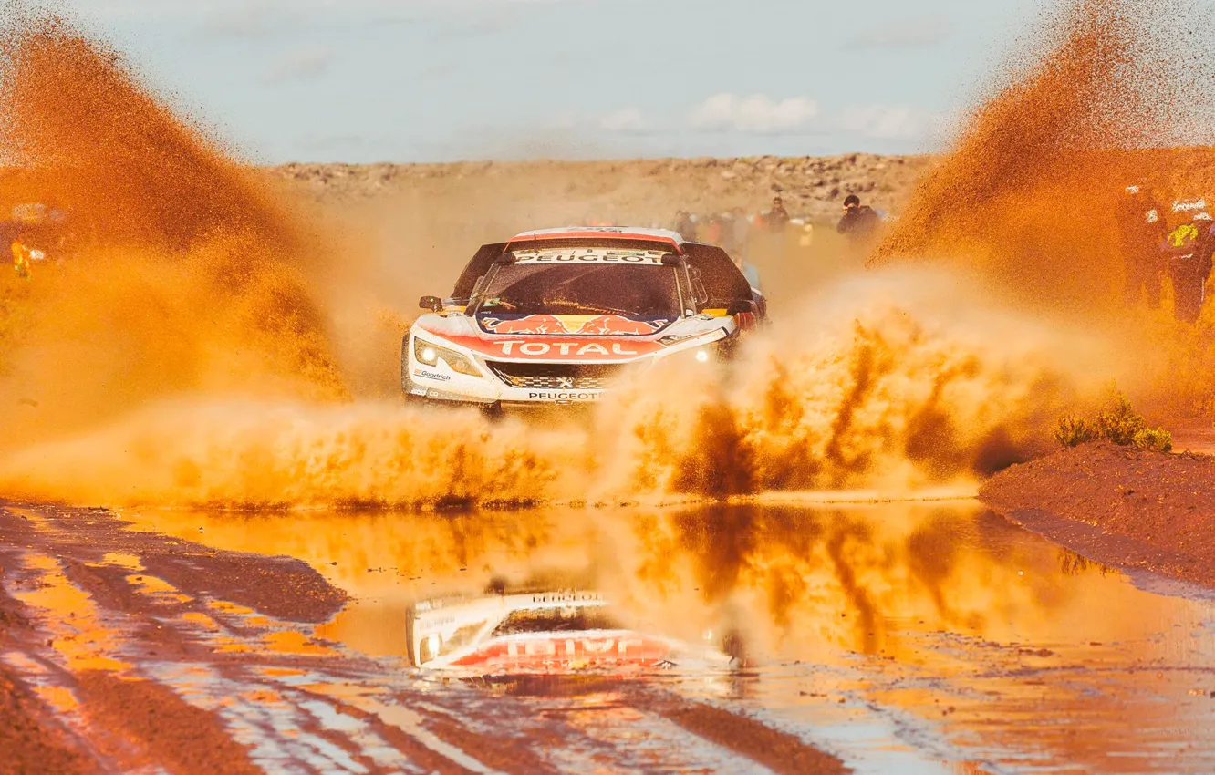 Photo wallpaper Sand, Sport, Speed, Race, Dirt, Puddle, Peugeot, Squirt