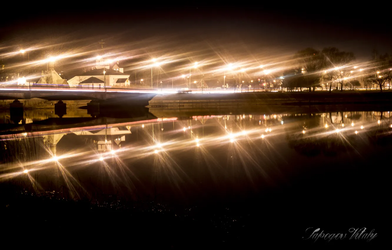 Photo wallpaper night, bridge, city, lights, the way, Wallpaper, excerpt, beautiful