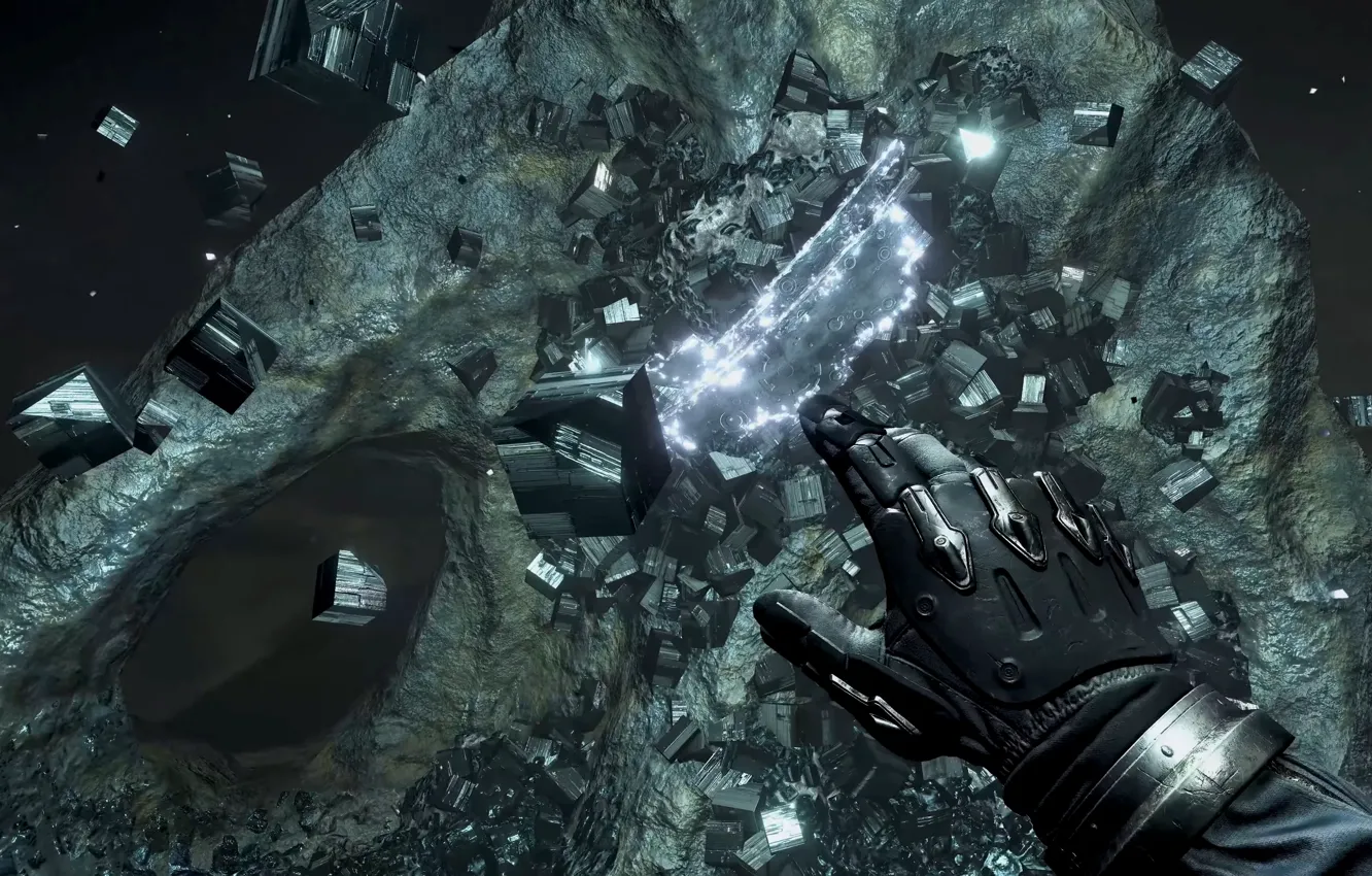 Photo wallpaper hands, gloves, crystals, cube, Starfield, secrets