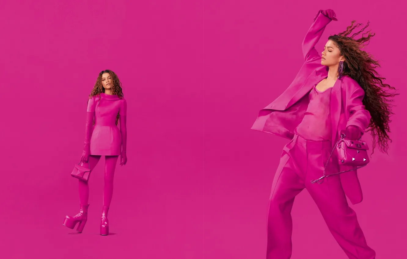 Photo wallpaper style, model, fashion, pink background, fashion, Valentino, Zendaya, Valentino