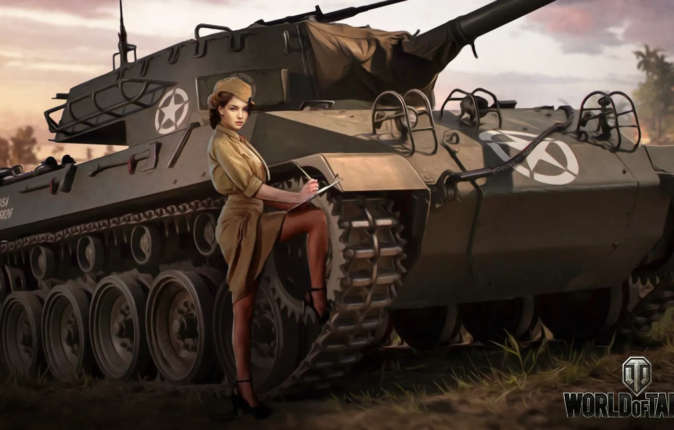 Photo wallpaper girl, figure, art, form, pussy, American, World of Tanks, PT-ACS