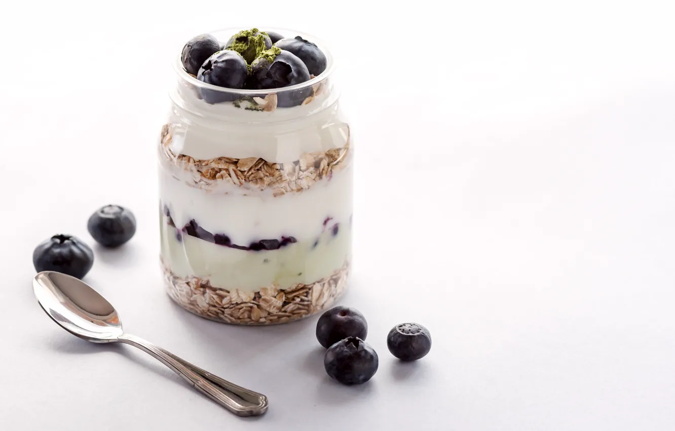 Photo wallpaper berries, Breakfast, yogurt, cereal