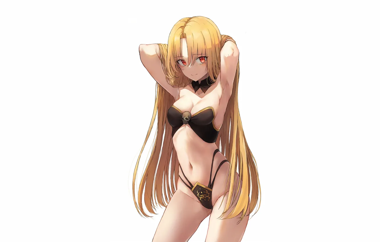 Photo wallpaper girl, sexy, cleavage, long hair, boobs, anime, beautiful, red eyes