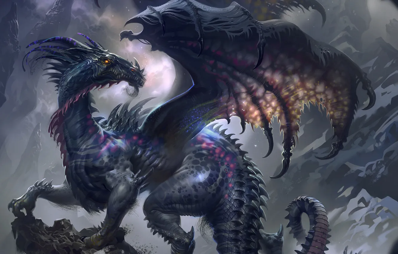 Photo wallpaper stones, rocks, dragon, wings, art