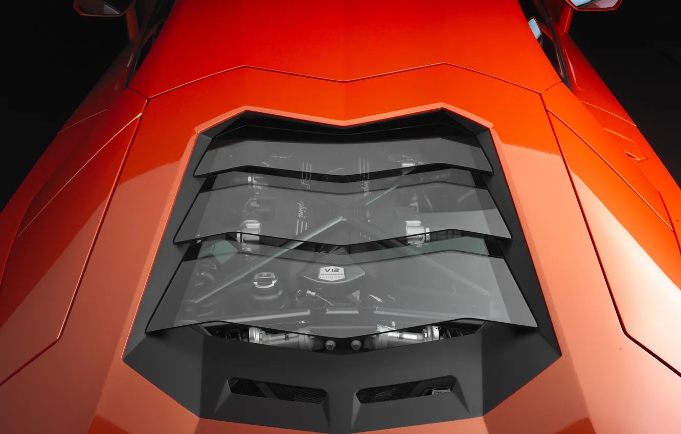 Photo wallpaper machine, auto, glass, engine, Lamborghini, Aventador, rear