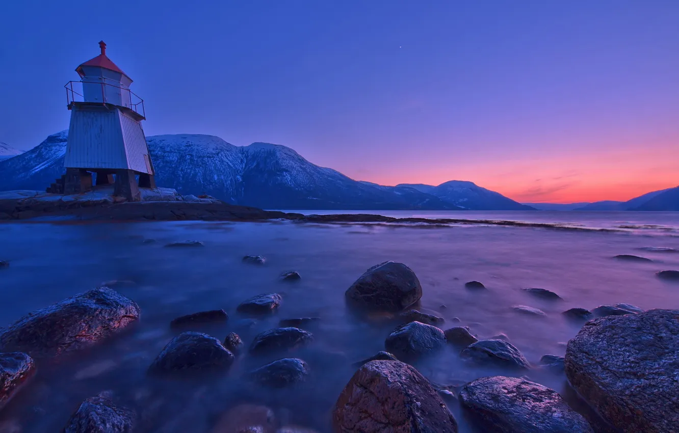 Photo wallpaper sea, night, lighthouse