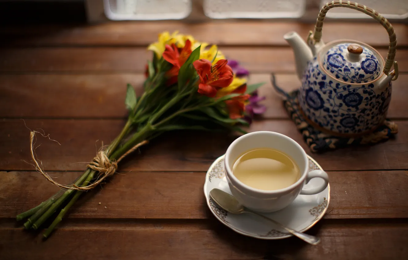 Photo wallpaper flowers, background, tea