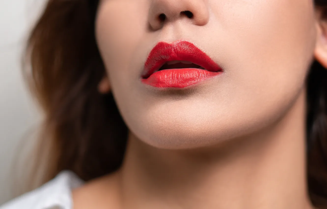 Photo wallpaper red, girl, white, photographer, pretty, mood, lips, pose