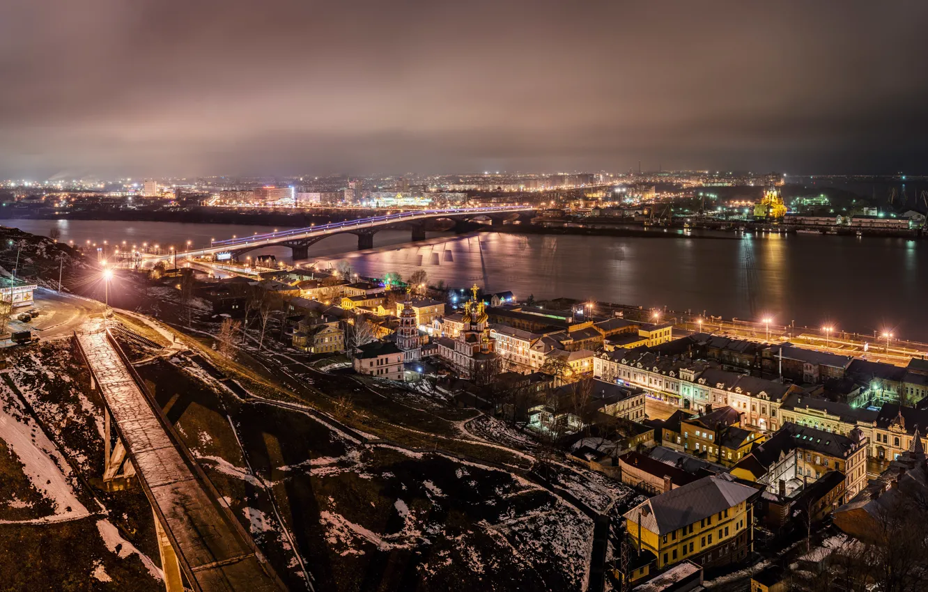 Photo wallpaper night, the city, HDR, lights, panorama, panorama