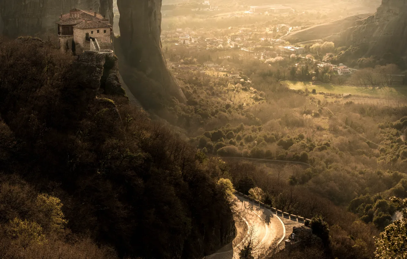 Photo wallpaper road, autumn, forest, landscape, mountains, nature, rocks, meteor