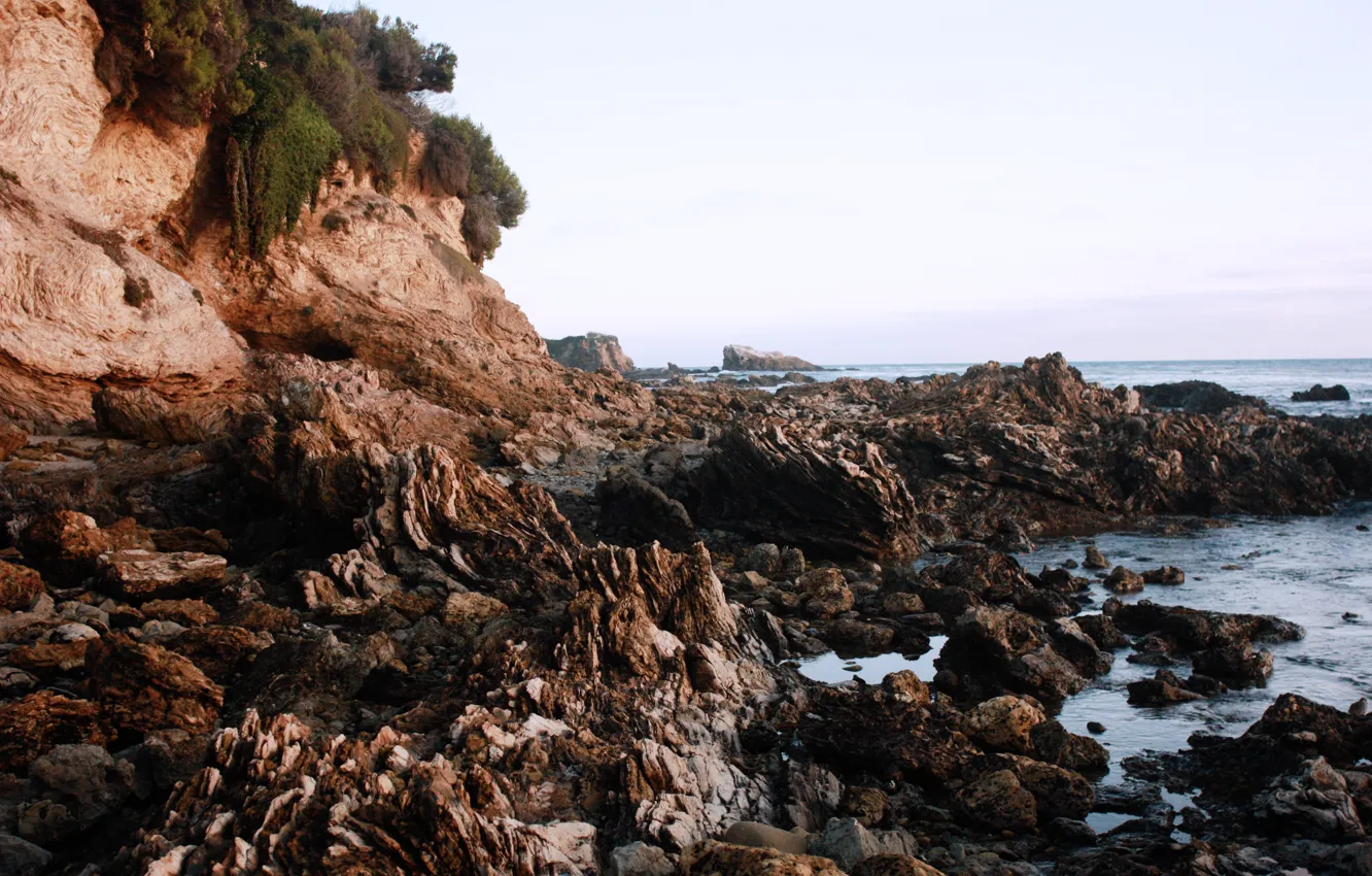 Photo wallpaper water, landscape, stones, rocks, shore