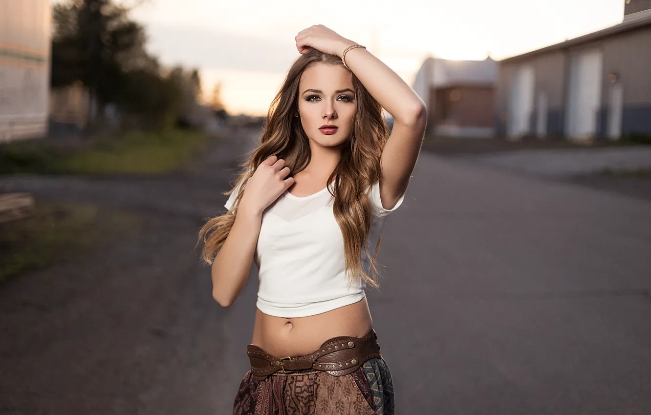 Photo wallpaper girl, sweetheart, tummy, skirt, Mike, girl, brown hair, photo