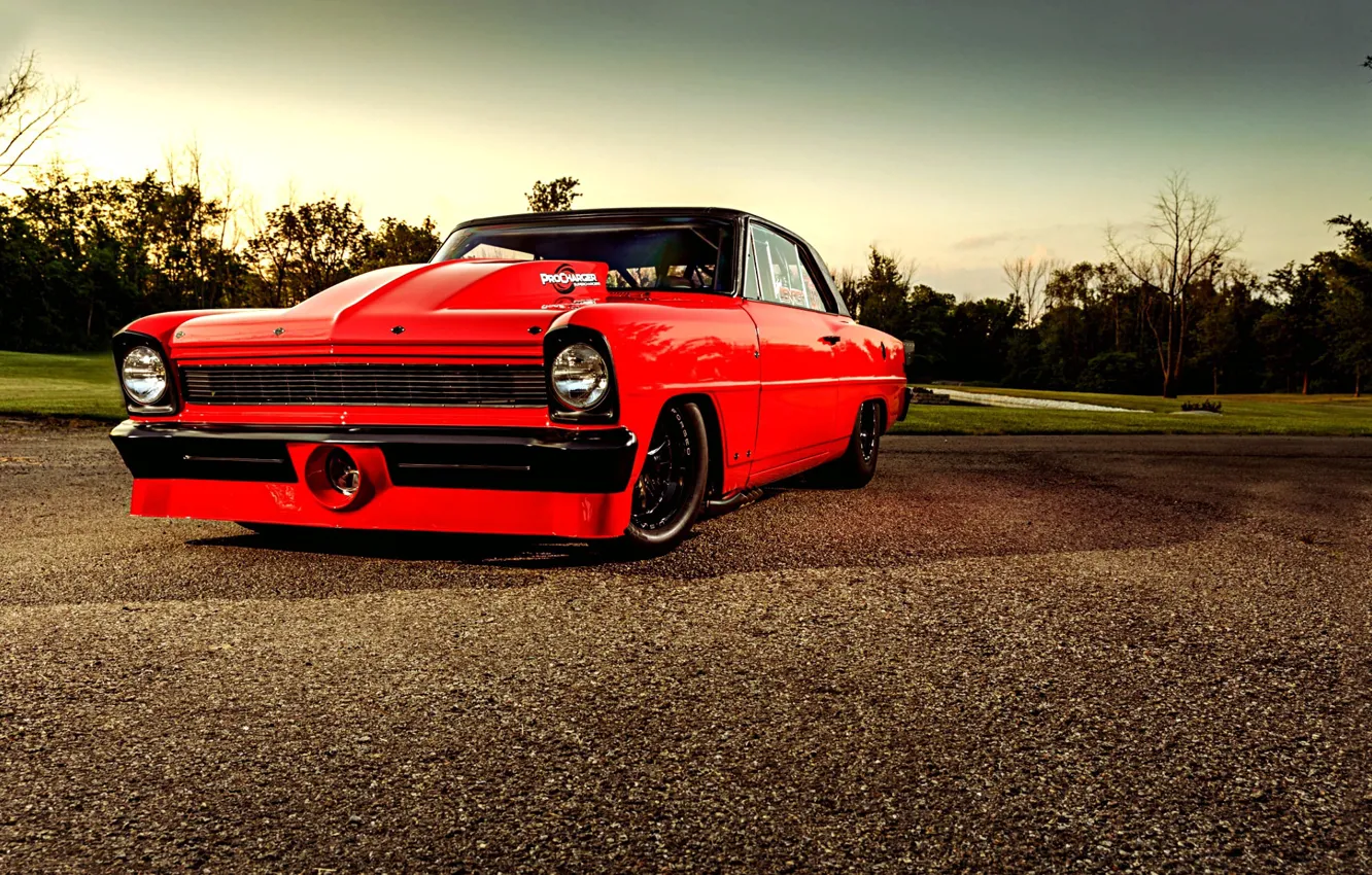 Photo wallpaper Red, Car, Race, Nova