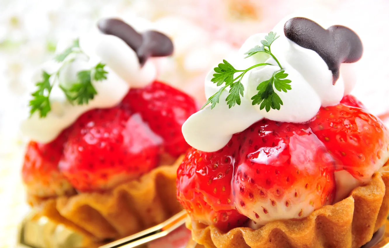 Photo wallpaper berries, cream, strawberry, sweets, cake, cream