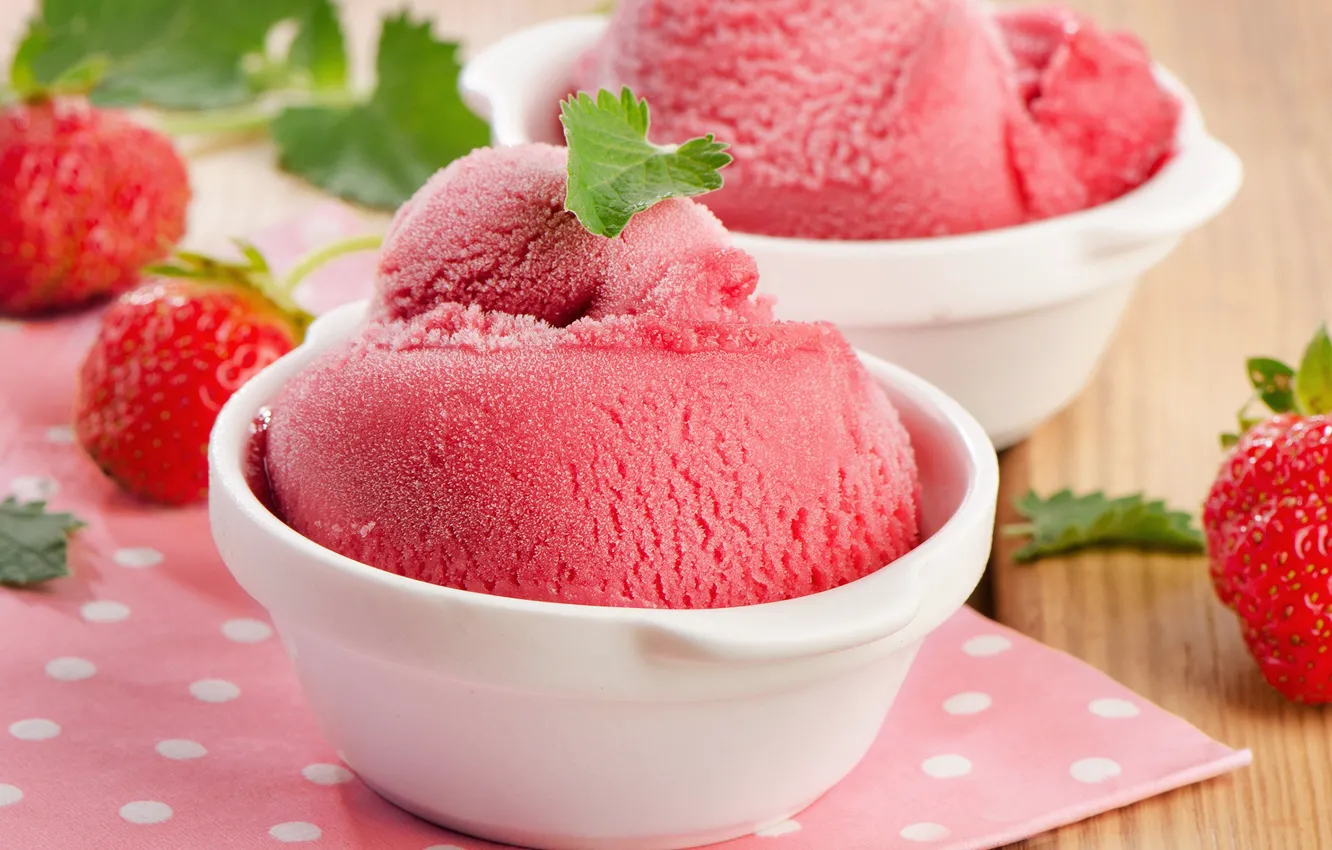 Photo wallpaper strawberry, ice cream, sweets, ice cream