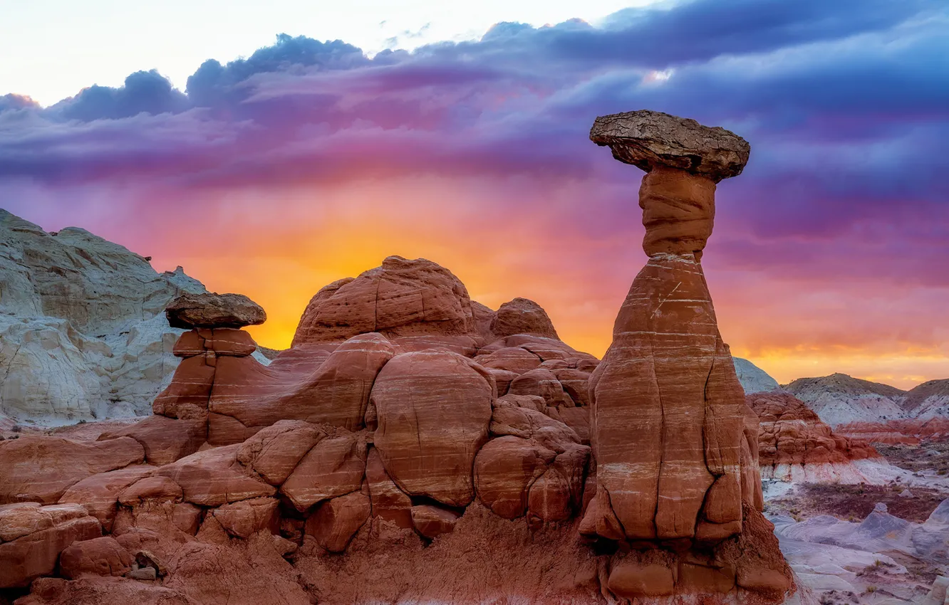 Photo wallpaper sunrise, Utah, Toad Stools