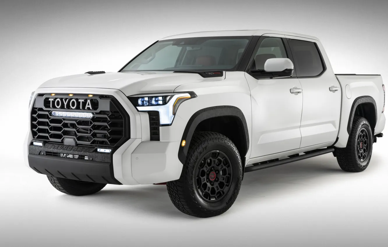 Photo wallpaper Toyota, pickup, exterior, Toyota, Tundra, light grey background, 2022, TRD Pro