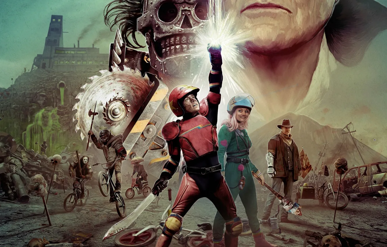 Photo wallpaper car, cinema, sake, girl, sword, bicycle, armor, club