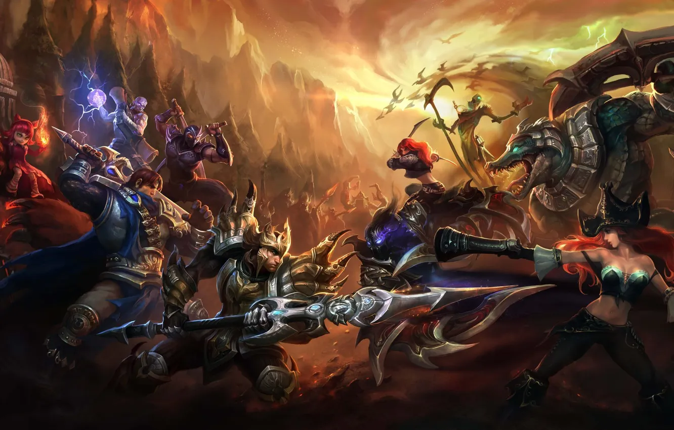 Photo wallpaper art, battle, characters, League Of Legends, Jarvan IV vs Nocturne