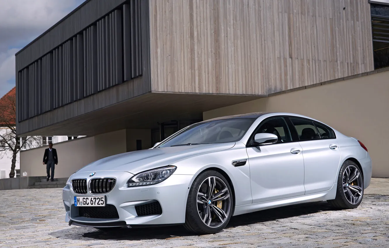 Photo wallpaper machine, auto, grey, silver, building, BMW, BMW, sedan