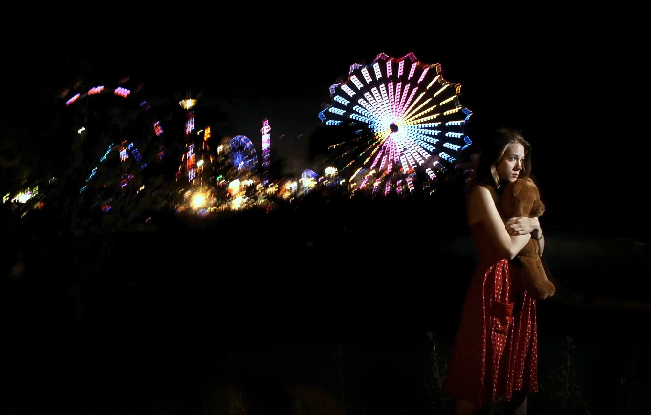 Photo wallpaper girl, night, loneliness, mood