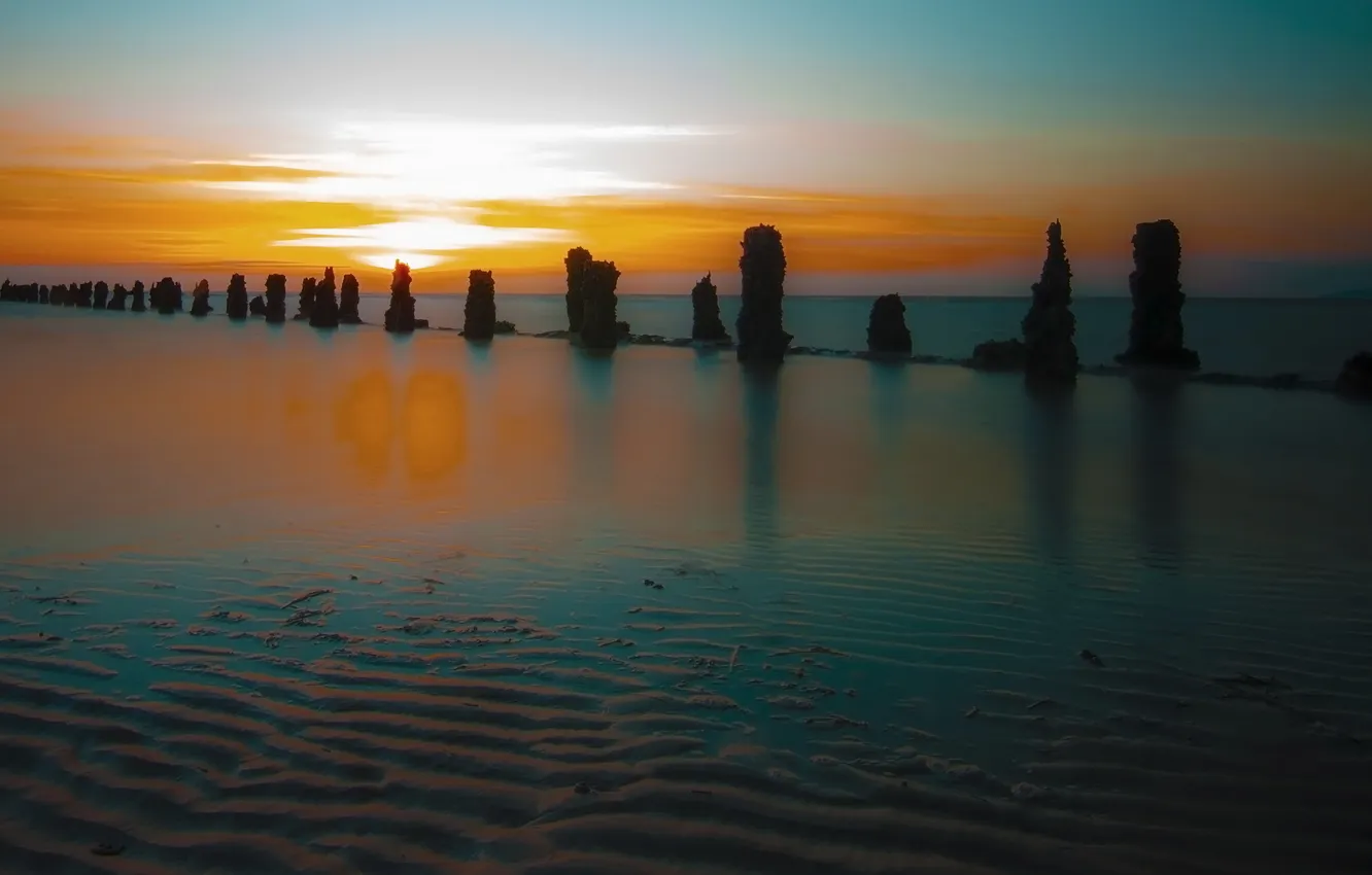 Photo wallpaper sea, landscape, sunset