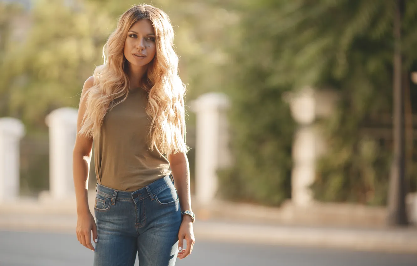 Photo wallpaper woman, cute, outdoor, casual