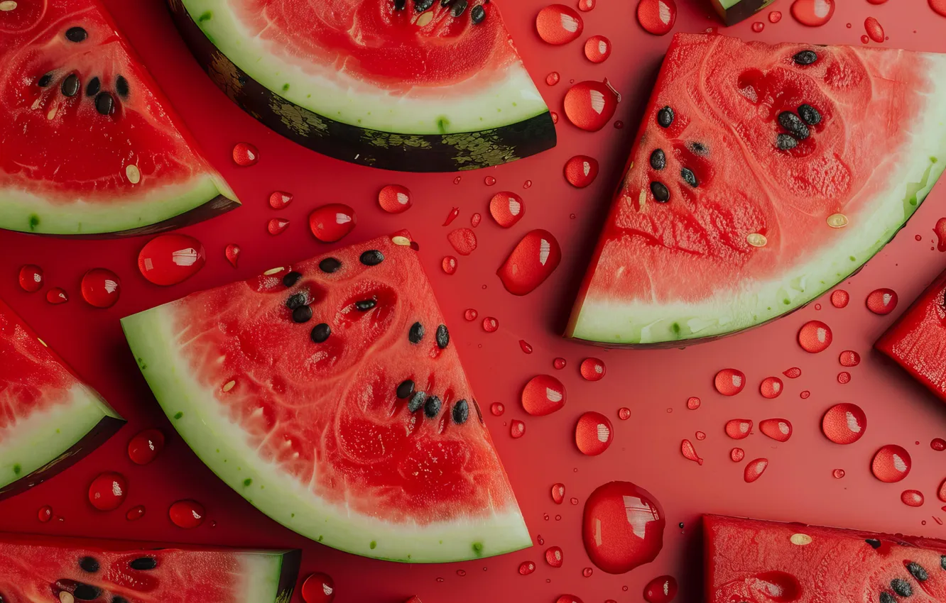 Photo wallpaper drops, texture, watermelon, juice, AI art, neural network