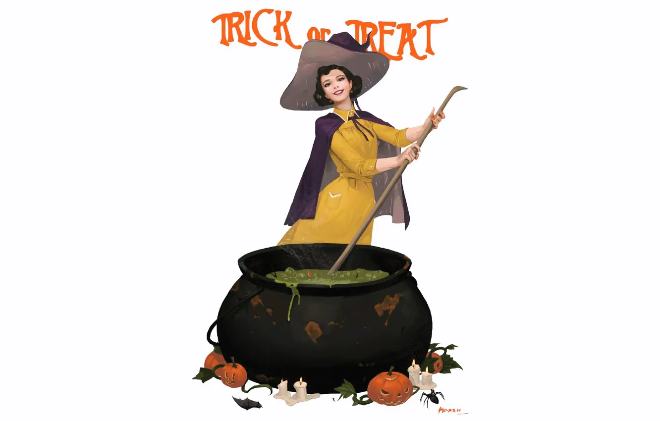 Photo wallpaper hat, pumpkin, witch, Halloween, boiler, potion