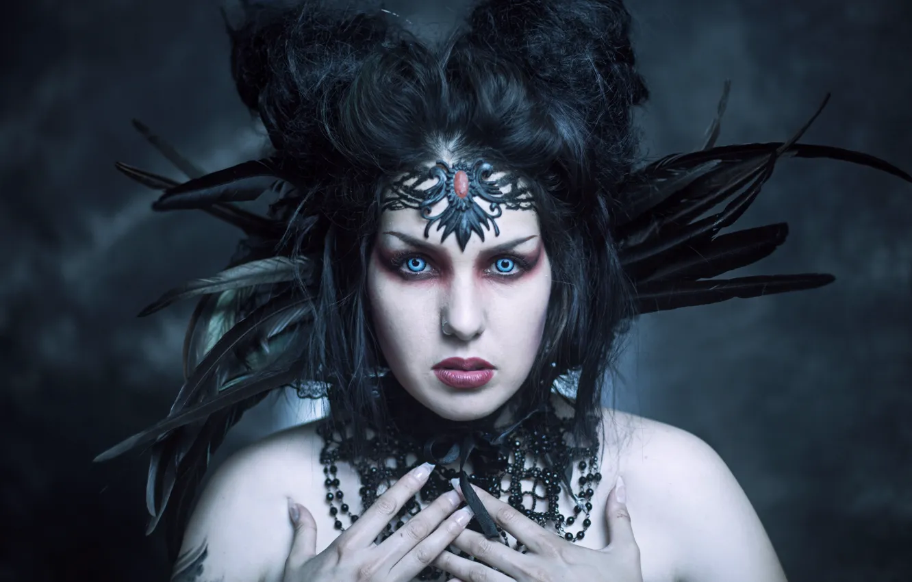 Photo wallpaper look, style, feathers, makeup, costume, Maleficent