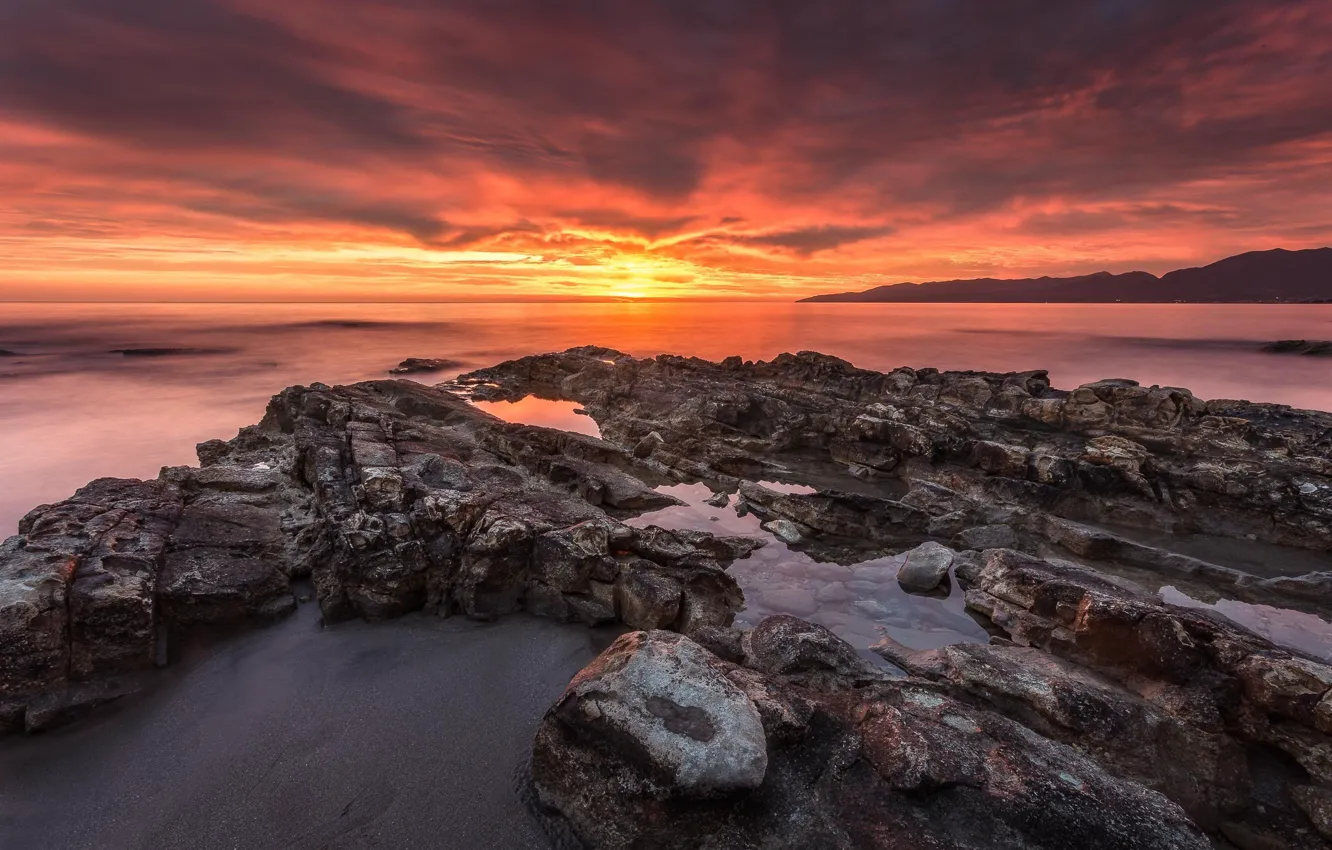 Photo wallpaper sea, sunset, coast