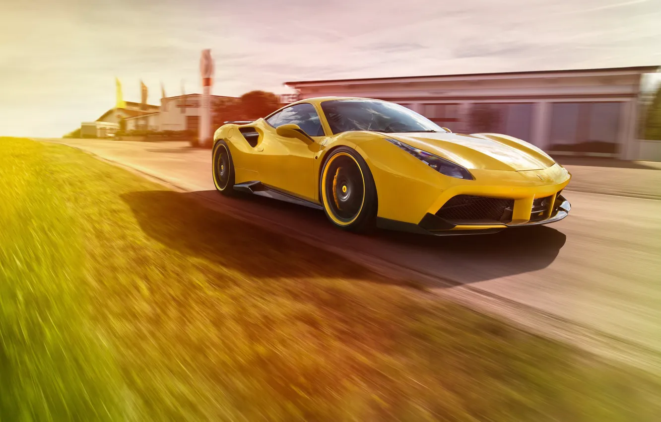 Photo wallpaper car, machine, track, Ferrari, yellow, speed, track, Rosso