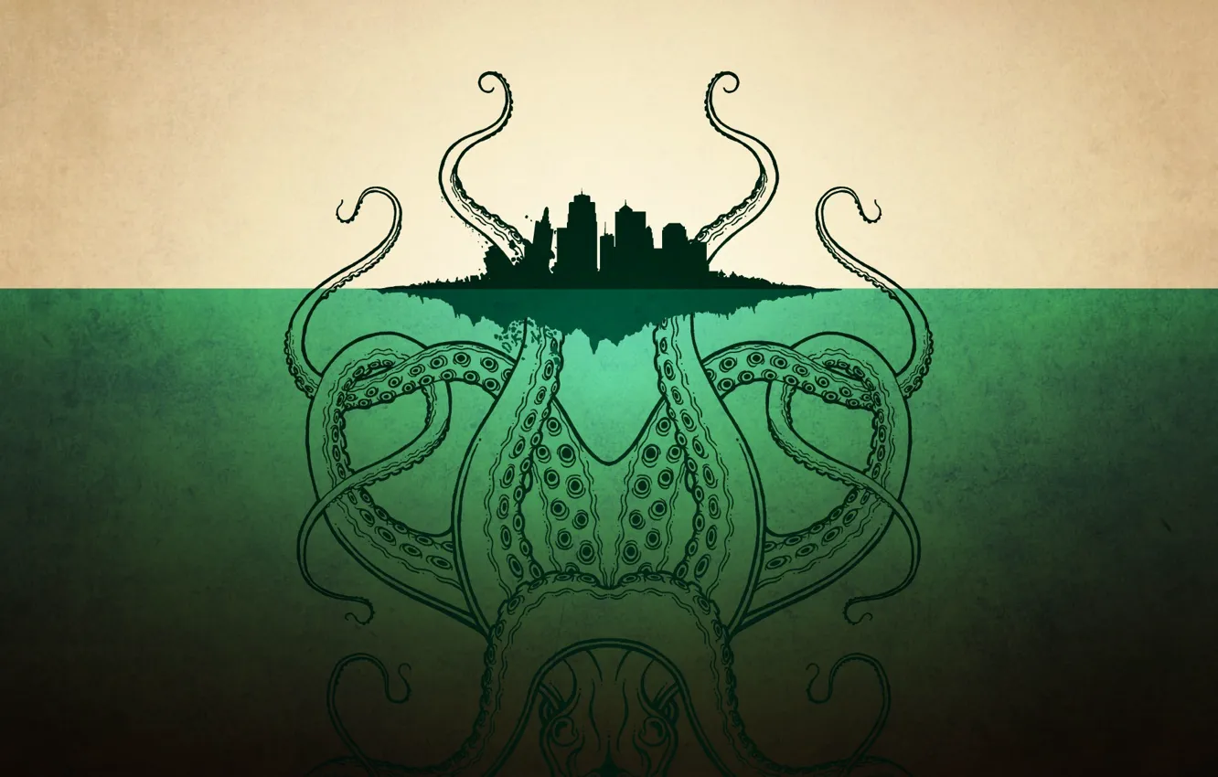 Photo wallpaper the city, island, monster, octopus, Cthulhu, tentacles