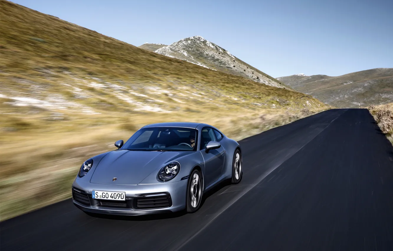 Photo wallpaper asphalt, movement, coupe, 911, Porsche, Carrera 4S, 992, 2019