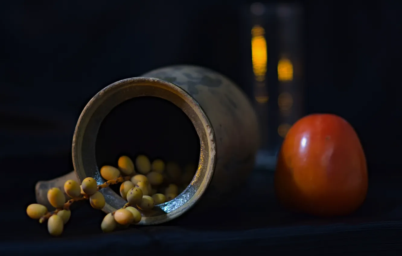 Photo wallpaper pitcher, bokeh, still life, composition, pottery and khaki