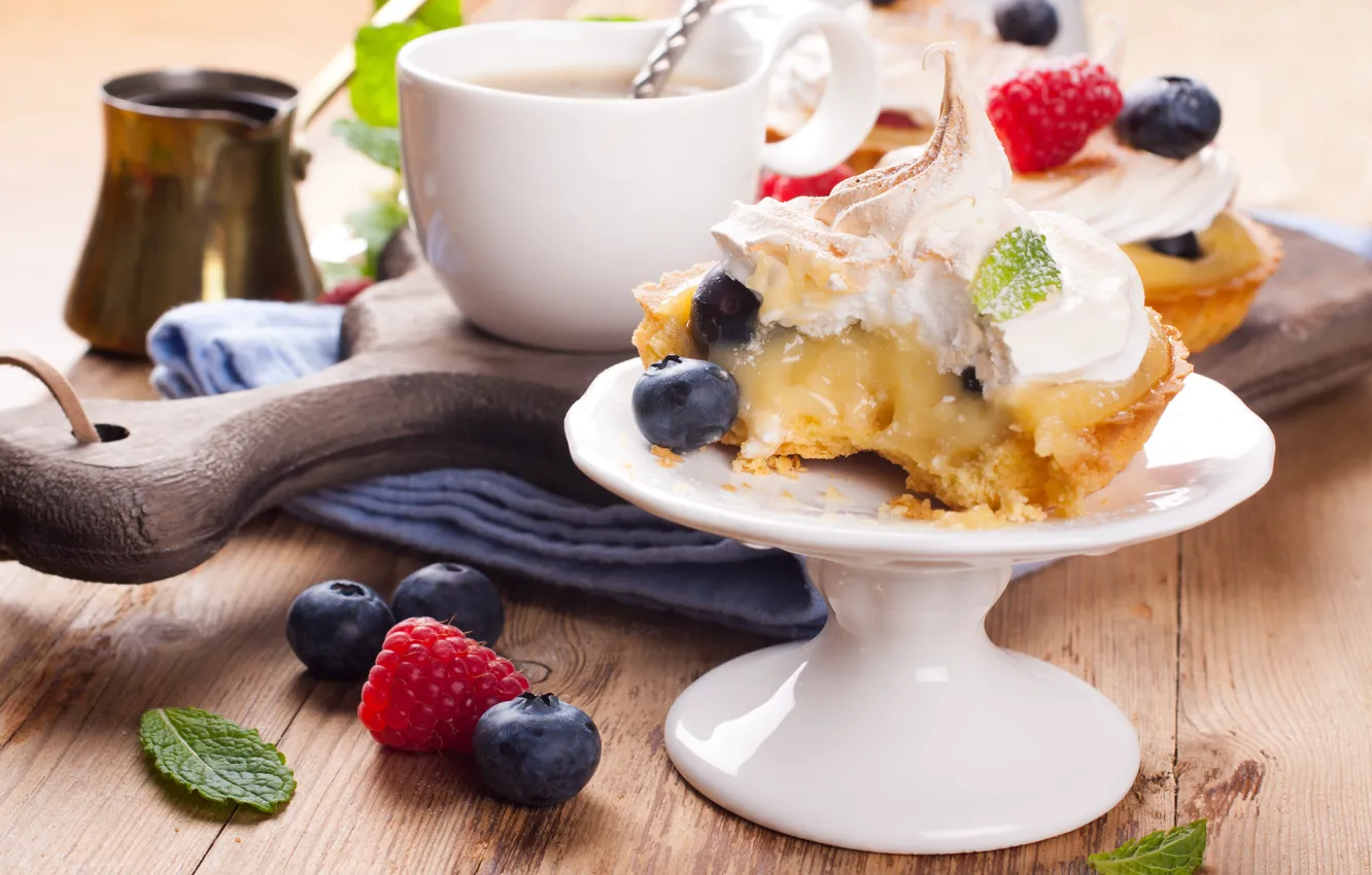 Photo wallpaper coffee, Cup, cream, dessert, tartlets, Iryna Melnyk