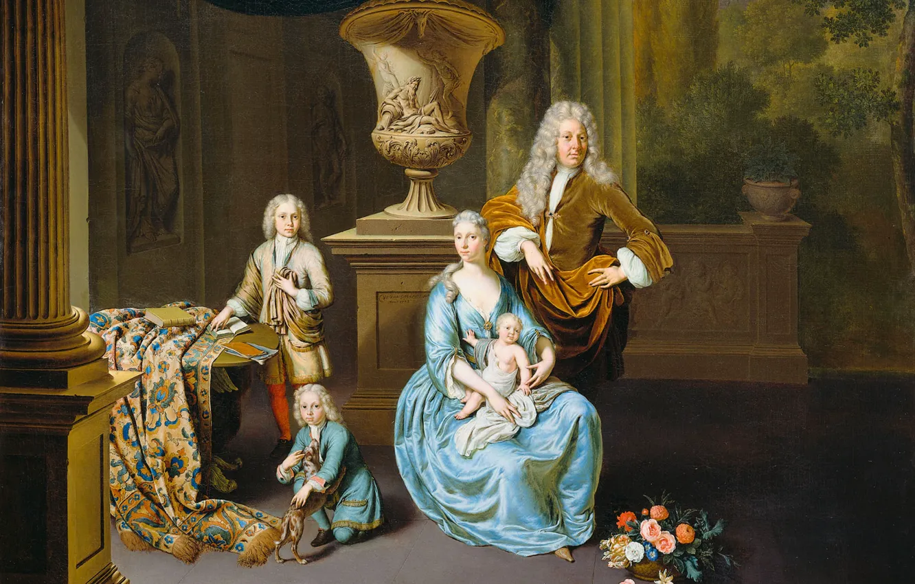 Photo wallpaper oil, portrait, picture, canvas, Baron Diederik with his Wife and Three Sons, Willem van Mieris
