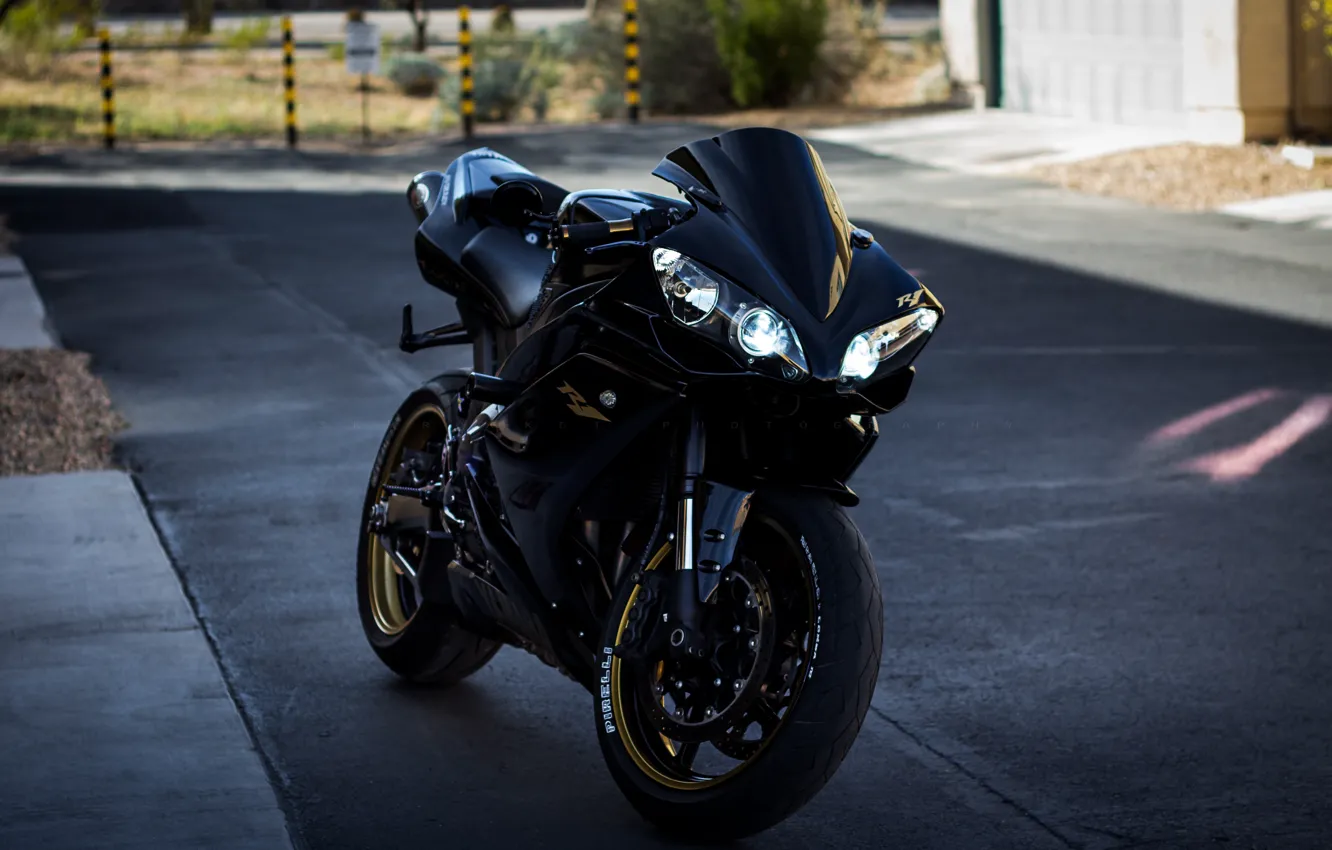 Photo wallpaper Light, Black, YZF-R1, Gold