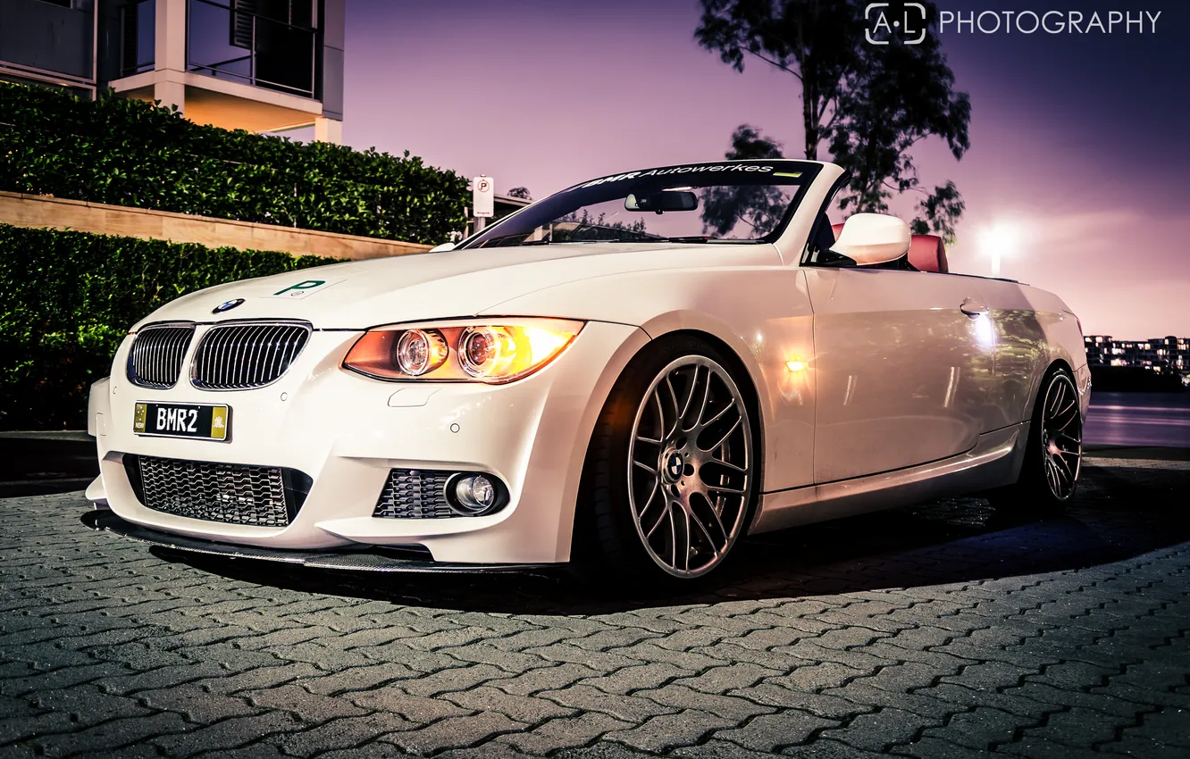 Photo wallpaper white, night, BMW, BMW, convertible, The 3 series, 330d