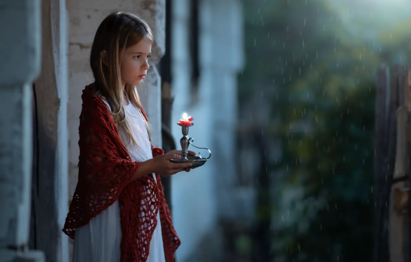 Photo wallpaper house, candle, girl