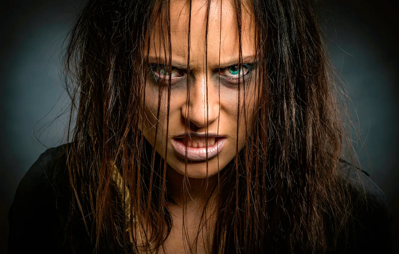 Photo wallpaper girl, anger, portrait, teeth, grin