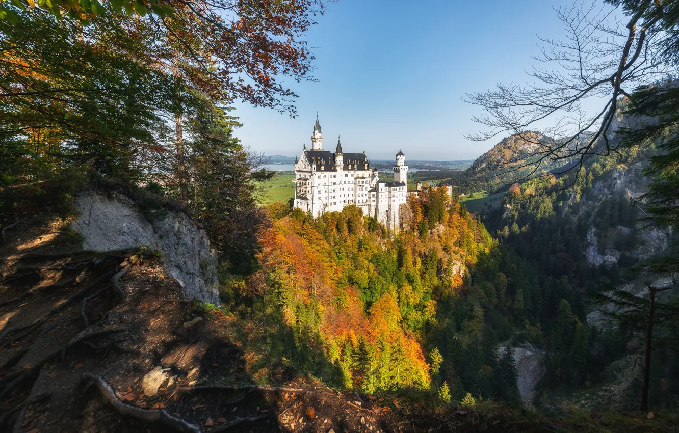 Photo wallpaper autumn, forest, landscape, nature, castle, rocks, Germany, Bayern