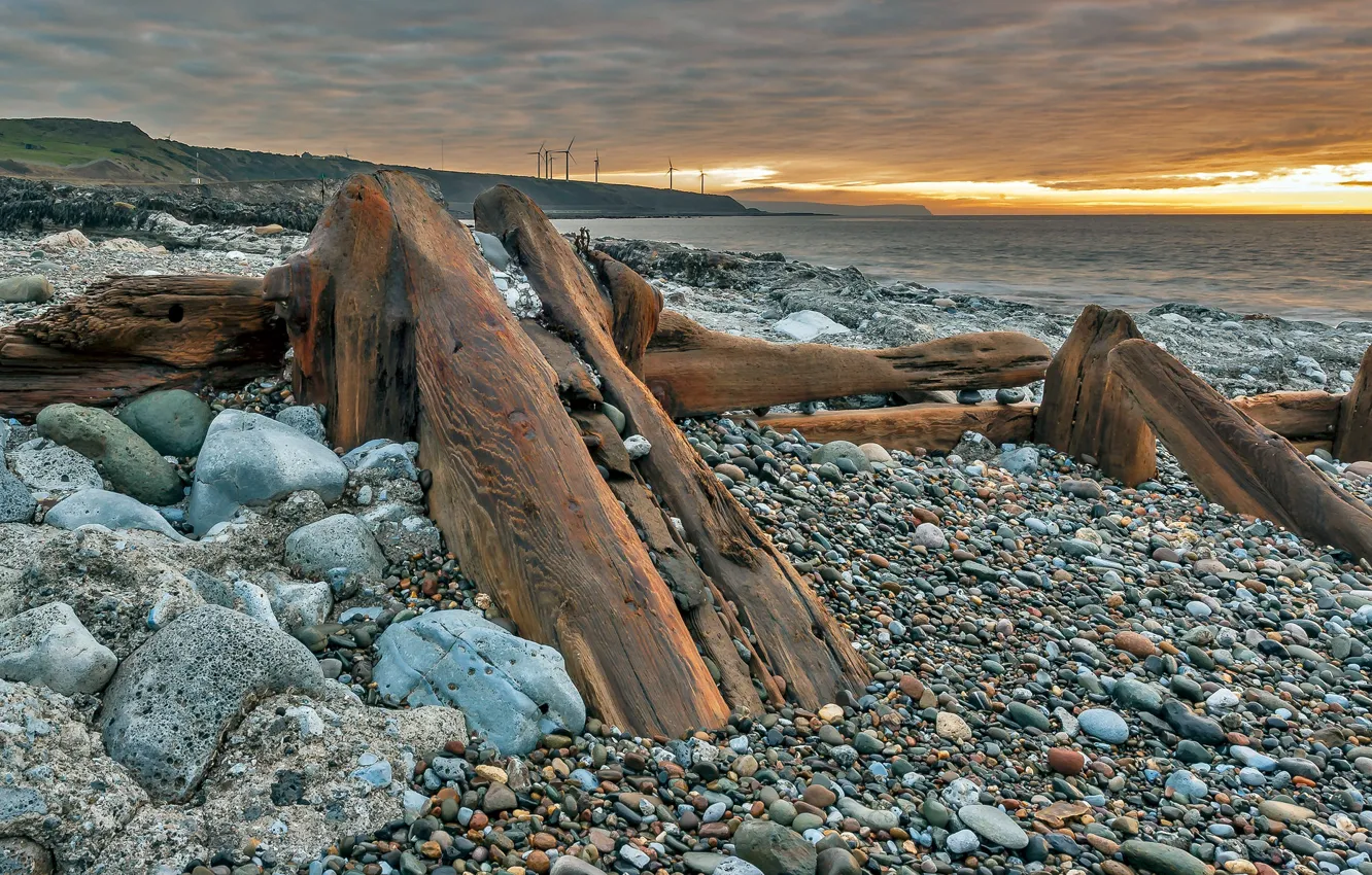 Photo wallpaper sea, the wreckage, shore, England, Cumbria